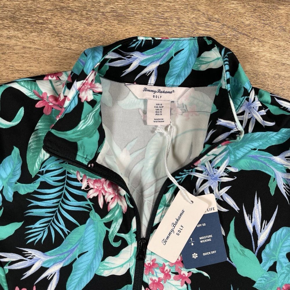 NWT TOMMY BAHAMA Golf Tennis S Long Sleeve Shirt 1/4 Zip Popover Top‎ TROPICAL - Picture 2 of 9